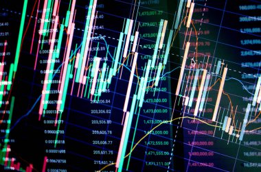 Finansal konseptin ticari grafik çizelgeleri. Borsa alım-satım grafiği analizi yatırım göstergesi