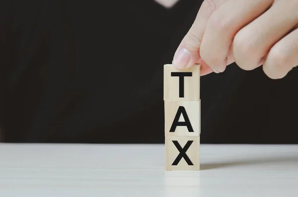 Ícone Bloco Cubo Madeira Tax Business Conceito — Fotografia de Stock