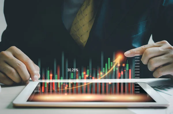 Concept Entreprise Bourse Financeindex Fund Businessman Trader Croissance Hologramme Virtuel — Photo