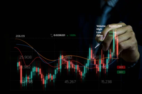 Podnikatel Ruční Forex Obchodování Finanční Akciový Trh Podle Grafu Ekonomických — Stock fotografie