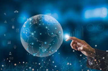 Dijital iletişim ve sanal teknoloji kavramı WEB 3. 0 el dokunuşu dünya interneti. İş kavramı metaevren ve büyük veri.