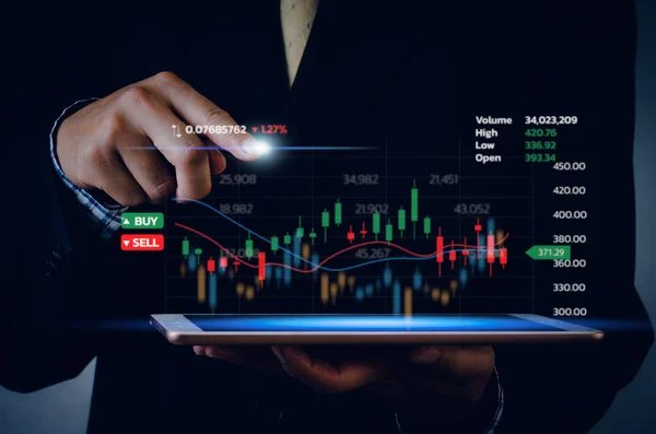 Stock Market Chart Business Using Tablet Analyze Online Trading Data — Stockfoto