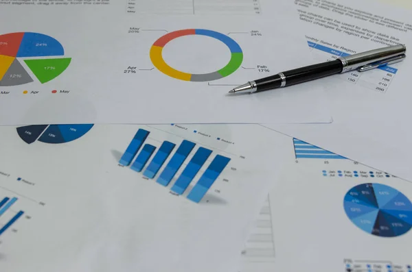 Business Documents Chart Graph Finance Statistic Pen Paperwork Report Diagram — Fotografia de Stock