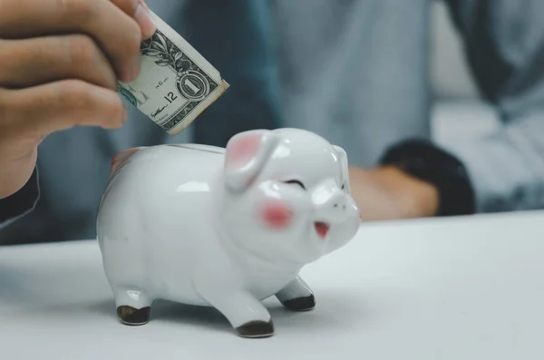 Man Person Holding Dollar Bank Saving Piggybank Business Finance Investment — Foto Stock