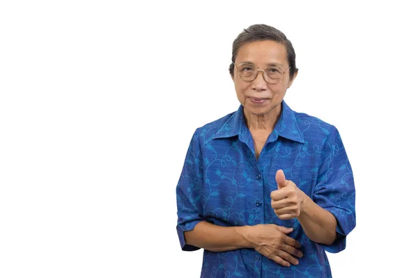 Жінка Старший Азіатський Портрет Показує Великі Пальці Фоні — стокове фото