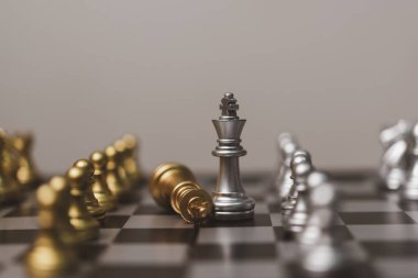 chess game stand on chessboard.Business strategy teamwork success investment concept.