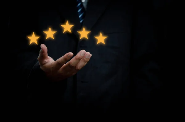 Business Man Hand Customer Client Holding Stars Complete Five Stars — Foto Stock