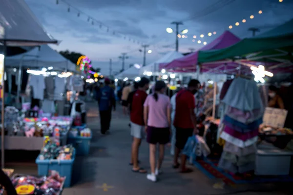 Blurred Image Night Market Festival People Walking Road Light Bokeh — Stock Photo, Image