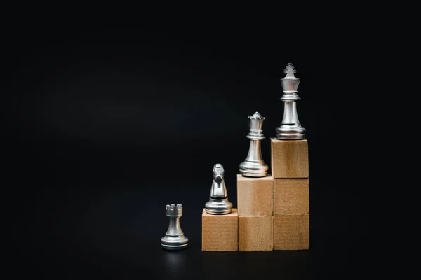 Wooden Cube Chess Business Marketing Strategy Concept Planning Goals Black — Stock Photo, Image