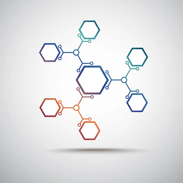 Conexión de celdas hexagonales de color — Vector de stock