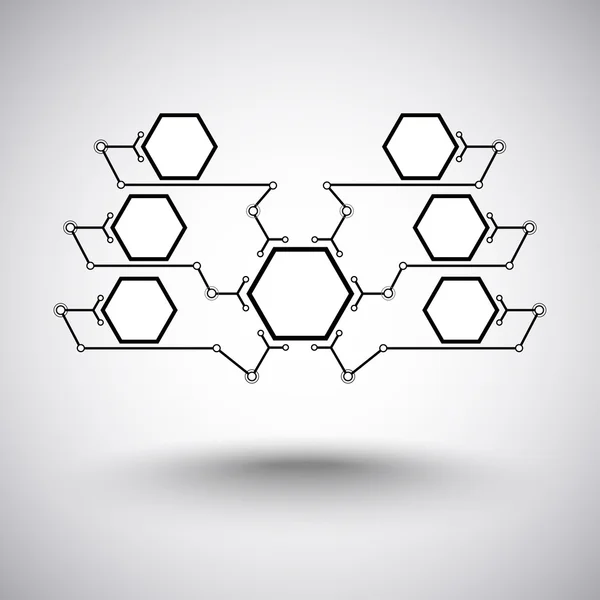 Zeven onderling verbonden cellen bw — Stockvector