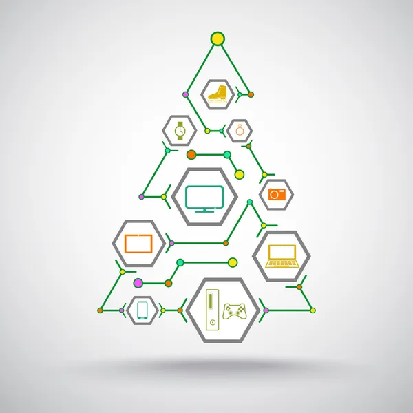 Árbol de Navidad con regalos de diferentes coloresregalos — Vector de stock