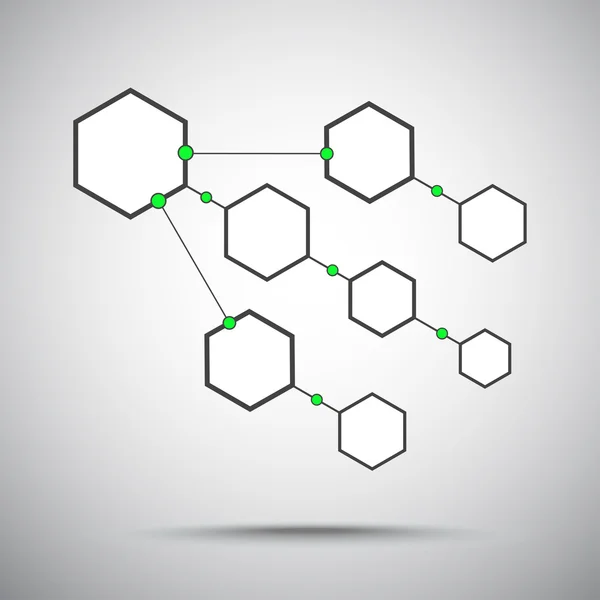 Connection of the eight hexagonal cells. Gray-green — Stock Vector