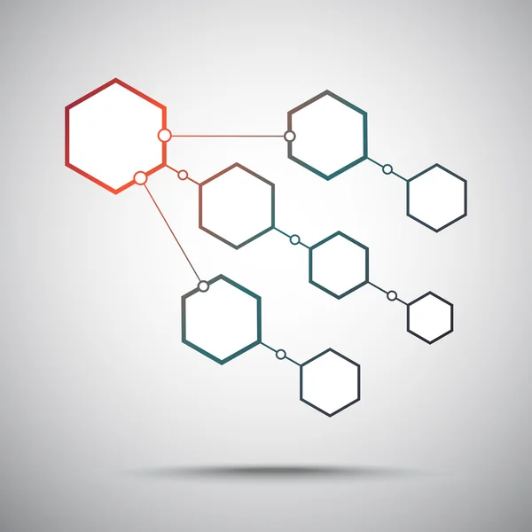 Conexión de las ocho celdas hexagonales. Gradiente rojo-verde — Archivo Imágenes Vectoriales