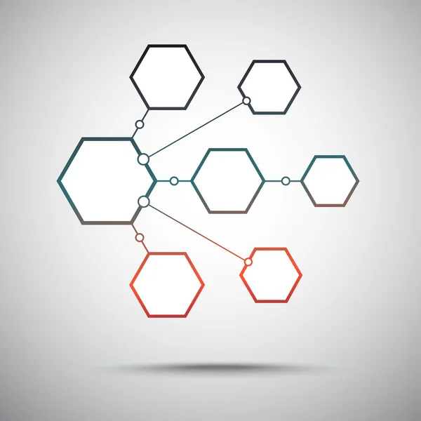 七个六角形细胞的连接。梯度的红绿 — 图库矢量图片