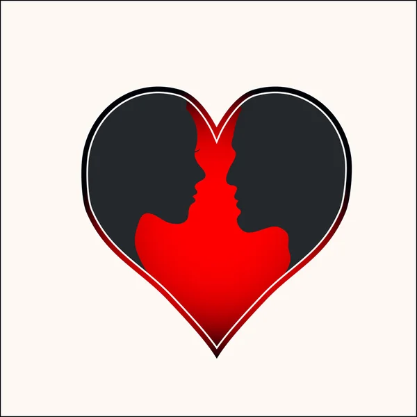 Silhouette of lovers in heart — Stock Vector