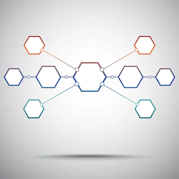 Conexión de las nueve celdas hexagonales. Gradiente — Vector de stock