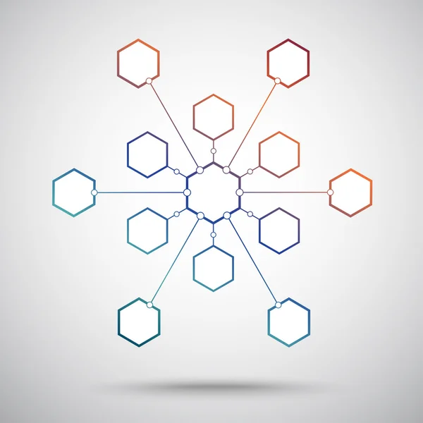 Conexión de las trece celdas hexagonales — Vector de stock