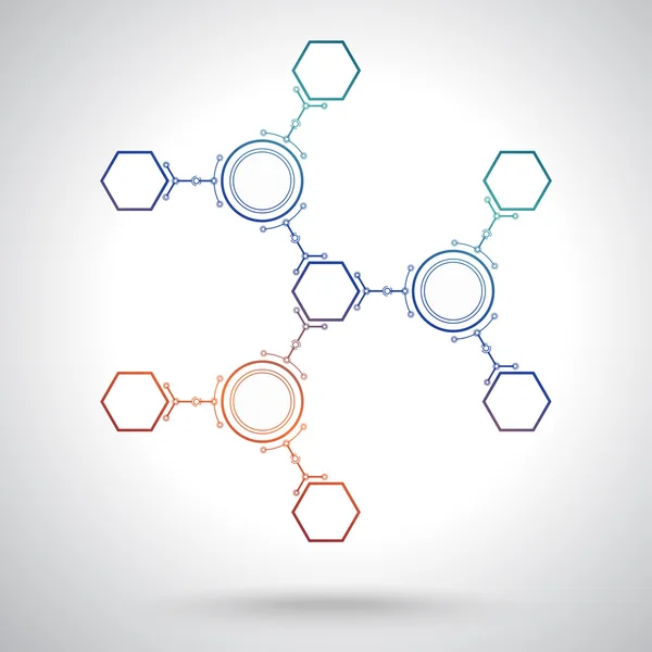 Comunicación de celdas hexagonales y redondas — Vector de stock