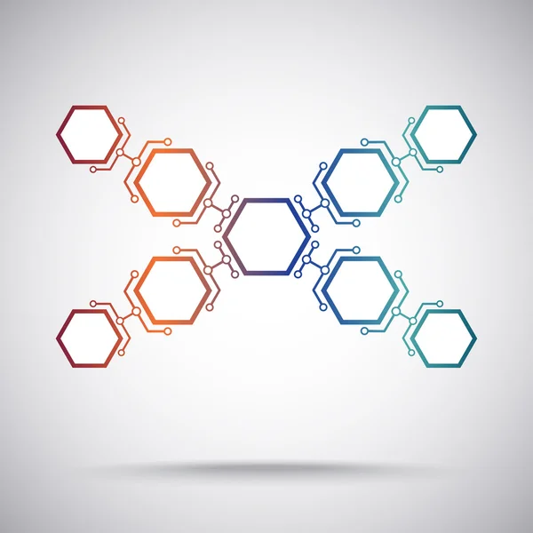 Communication of nine hexagonal cells. gradient — Stock Vector