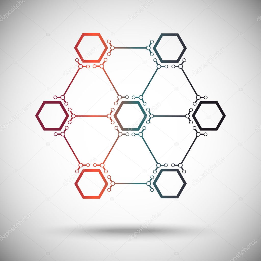 wheel of seven interconnected polygons gradient