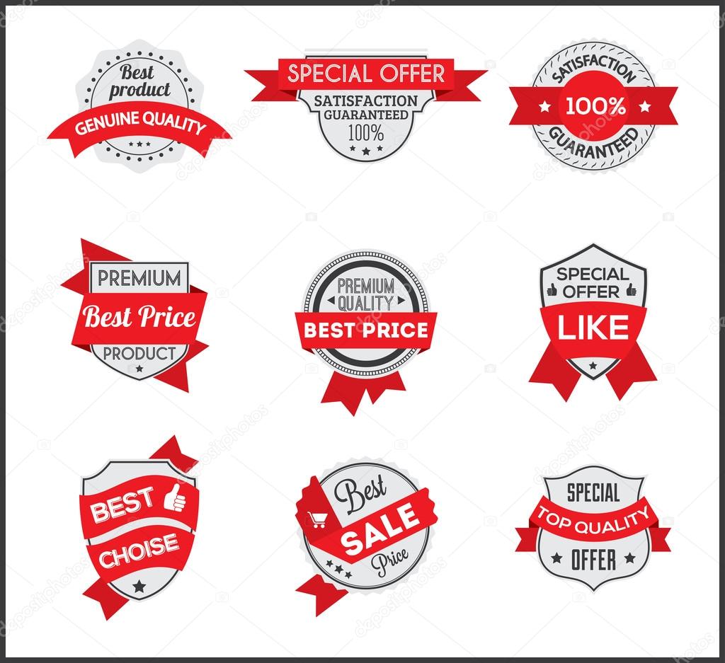 Grey and red marketing label (set 6)