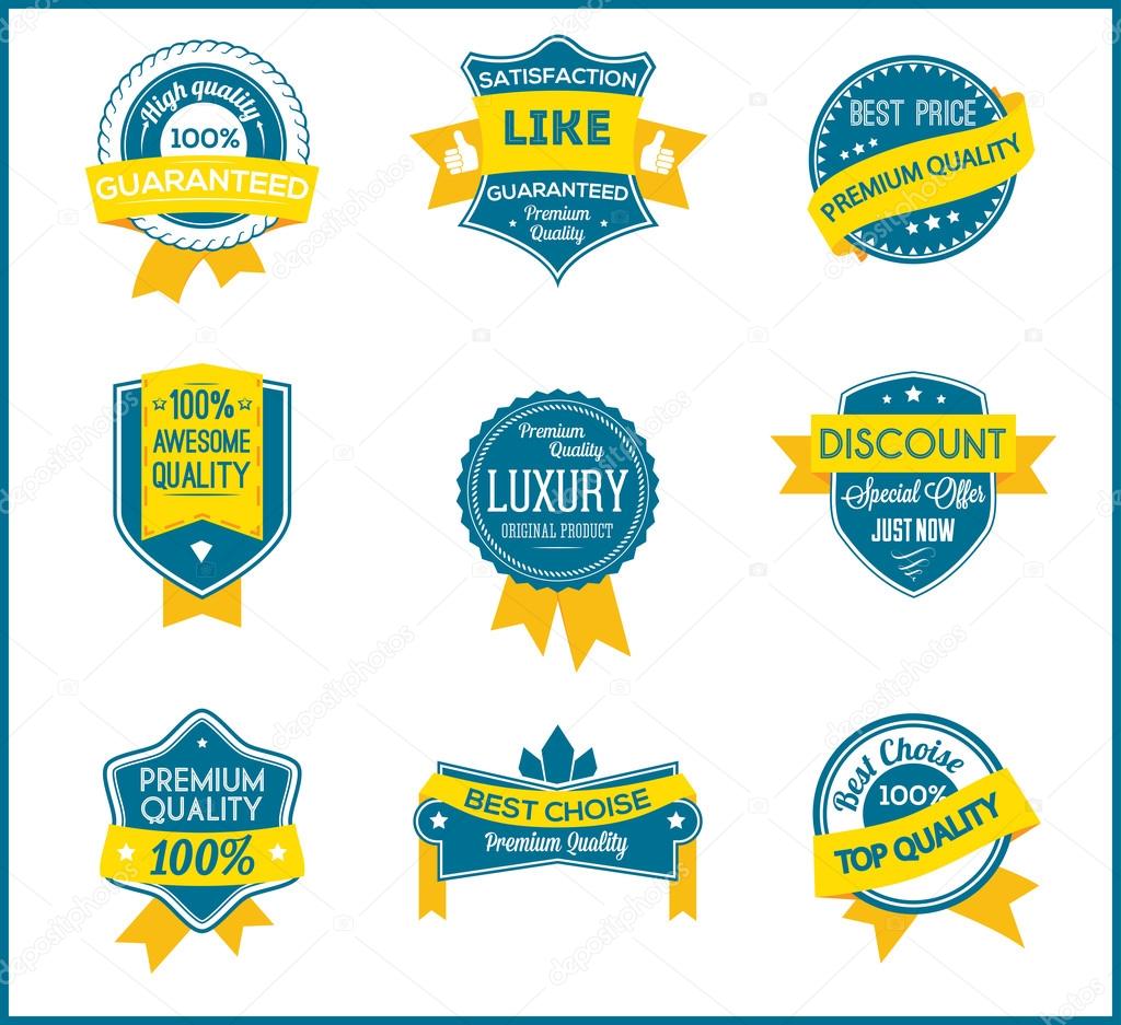 Blue and yellow marketing labels (set of 9)