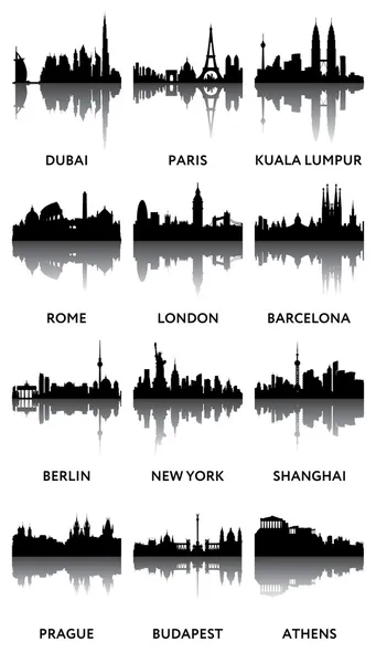 Silhuetas de panoramas de cidade — Vetor de Stock