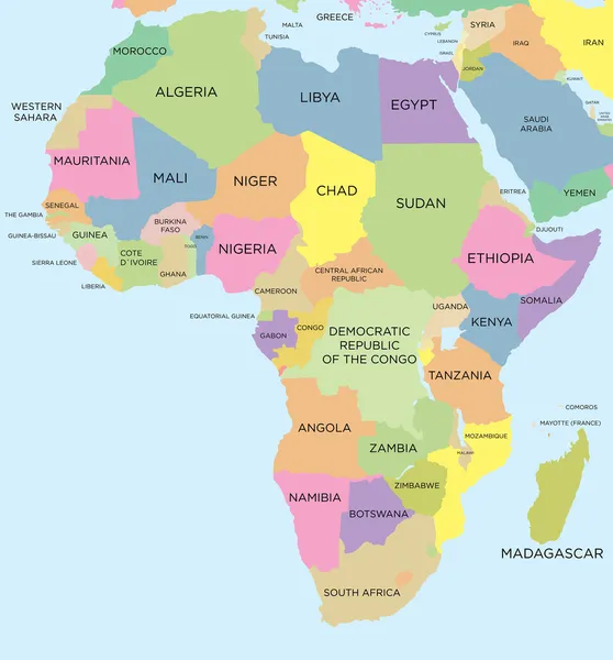 Χρωματιστά πολιτικό χάρτη της Αφρικής — Διανυσματικό Αρχείο
