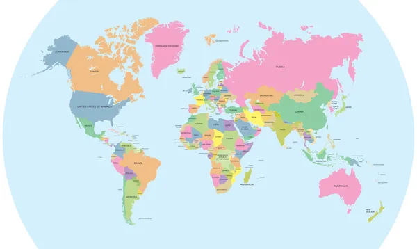 Mappa politica colorata del vettore mondiale — Vettoriale Stock