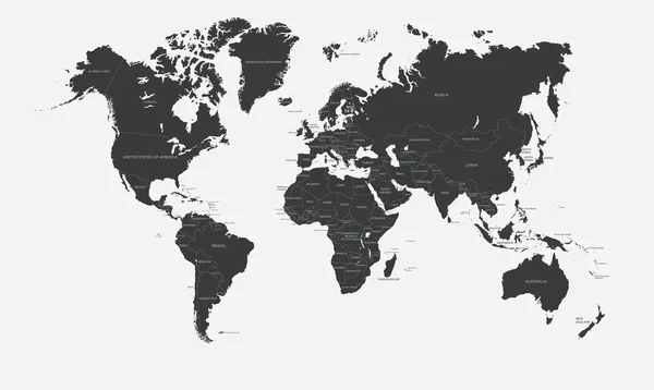 Mappa politica in bianco e nero del vettore mondiale — Vettoriale Stock