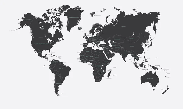 Carte politique du monde en noir et blanc vecteur — Image vectorielle