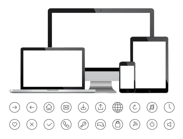 Dispositivos móviles e iconos minimalistas — Archivo Imágenes Vectoriales