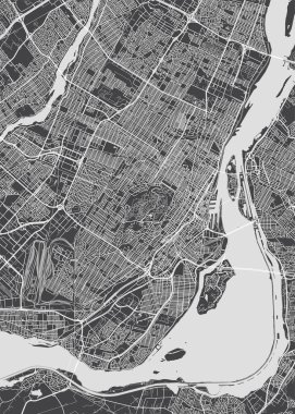 Şehir haritası Montreal, monokrom detaylı plan, vektör illüstrasyonu