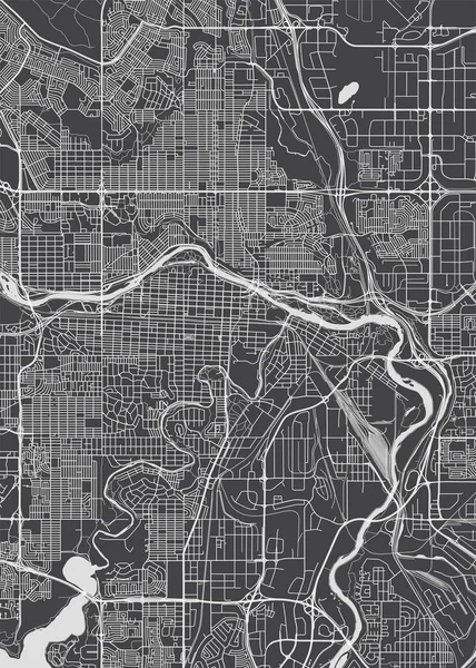 Mapa Ciudad Calgary Plano Detallado Monocromo Ilustración Vectorial — Vector de stock
