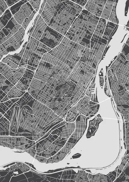 Mapa Ciudad Montreal Plano Detallado Monocromo Ilustración Vectorial — Vector de stock