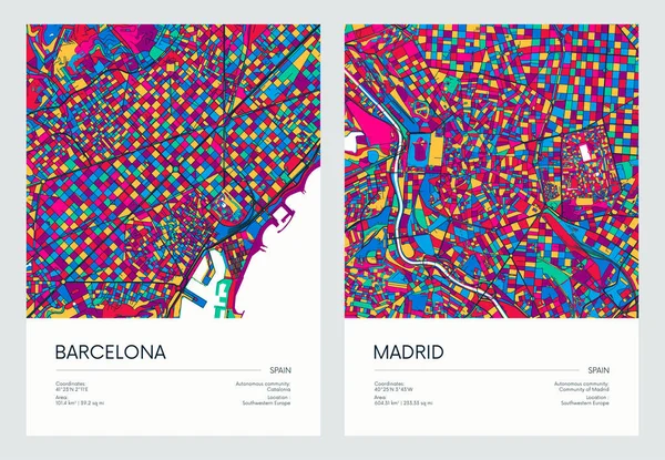Carte Routière Détaillée Couleur Plan Urbain Barcelone Madrid Avec Des — Image vectorielle