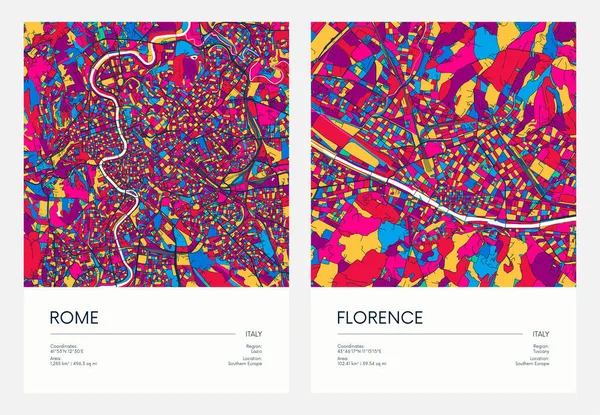 Carte Routière Détaillée Couleur Plan Ville Rome Florence Avec Quartiers — Image vectorielle