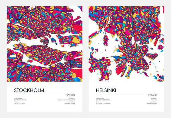 Mapa Carreteras Detallado Color Plan Urbano Ciudad Estocolmo Helsinki Con — Archivo Imágenes Vectoriales