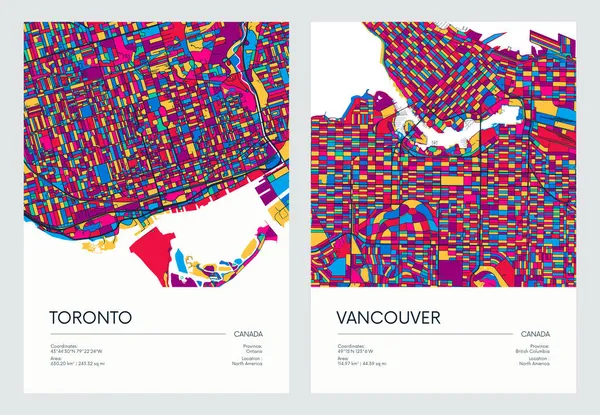 Carte Routière Détaillée Couleur Plan Urbain Ville Toronto Vancouver Avec — Image vectorielle