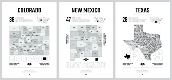 Mycket Detaljerade Vektor Silhuetter Amerikanska Delstatskartor Division Usa Län Politiska — Stock vektor