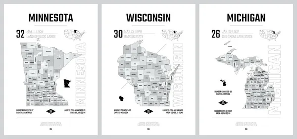 Siluetas Vectoriales Altamente Detalladas Mapas Estatales Estadounidenses División Estados Unidos — Archivo Imágenes Vectoriales