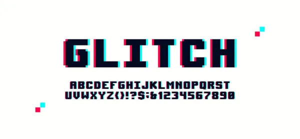 Pixel Digital Glitch Alphabet Distorted Screen Error Effect Latin Letters — Stock Vector