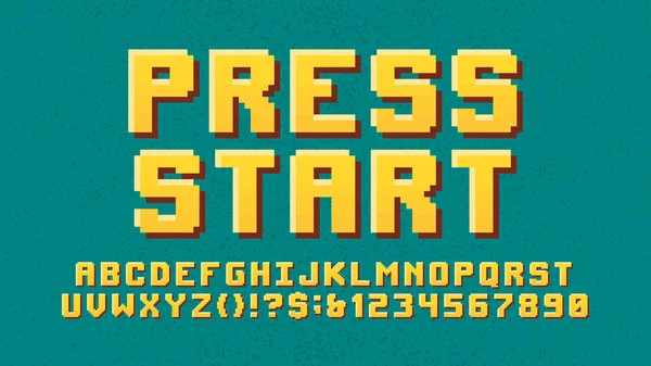 Pixelated Typeface Computador Gráficos Letras Números Fonte Vídeo Game Pixel — Vetor de Stock