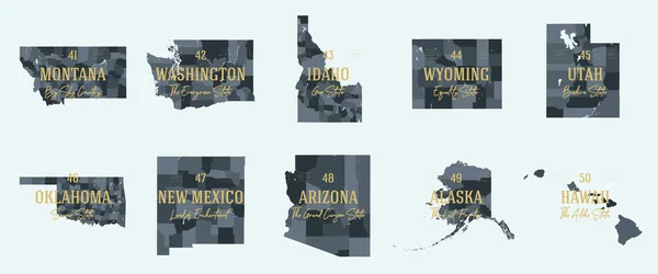Ensemble Division États Unis Comtés Subdivisions Politiques Géographiques État Cartes — Image vectorielle
