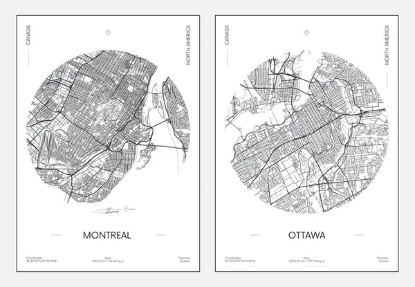 Cestovní Plakát Urbanistická Mapa Města Montreal Ottawa Vektorová Ilustrace — Stockový vektor