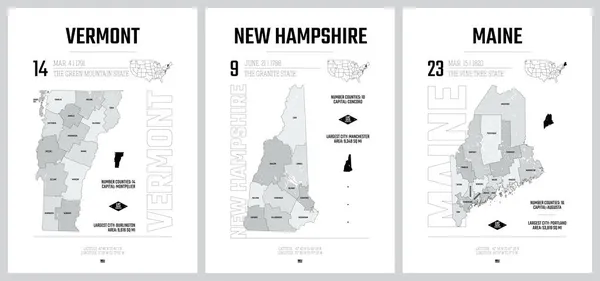 Silhouettes Vectorielles Très Détaillées Des Cartes Des États Américains Division Vecteur En Vente