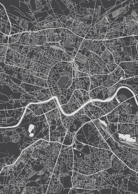 Şehir haritası Krakow, monokrom detaylı plan, vektör illüstrasyonu