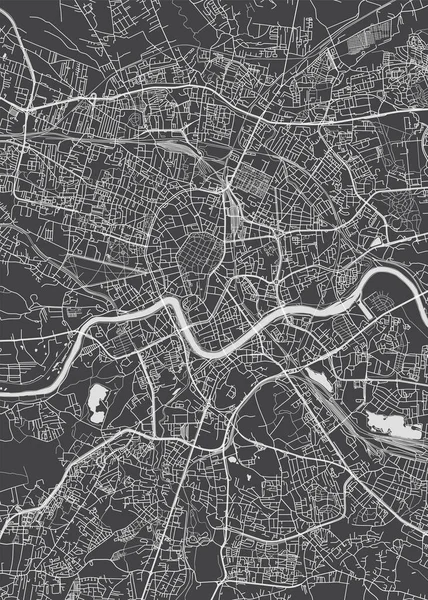 Mapa Ciudad Cracovia Plano Detallado Monocromo Ilustración Vectorial — Archivo Imágenes Vectoriales