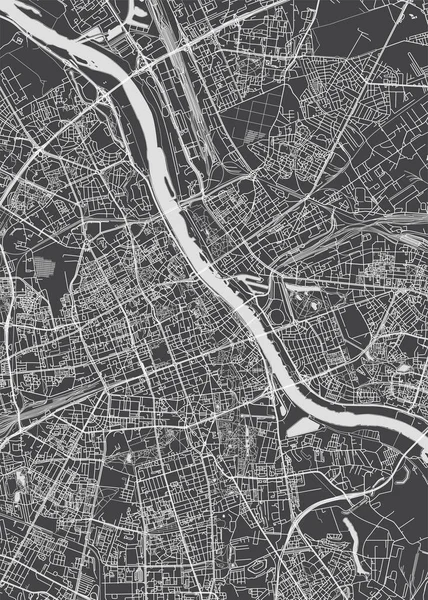Mapa Cidade Varsóvia Plano Detalhado Monocromático Ilustração Vetorial Vetores De Stock Royalty-Free